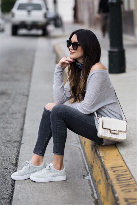 light grey sneakers outfit
